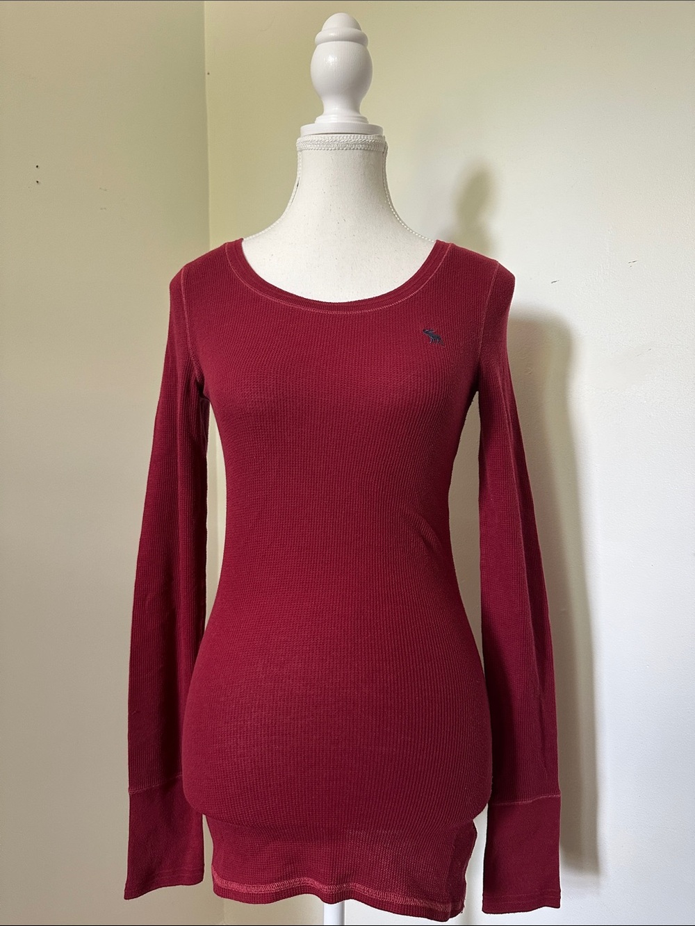ABERCROMBIE & FITCH Vintage Y2K Red Waffle Knit Scoop Neck Long Sleeve Small